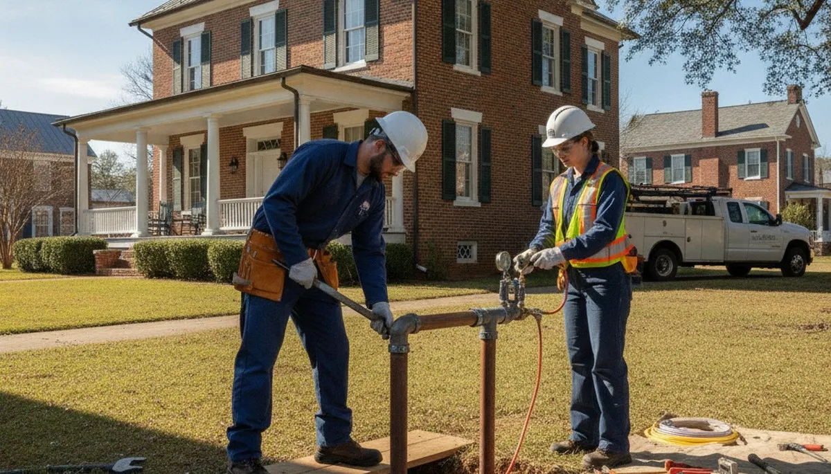 Marietta, GA emergency plumber repairing a burst pipe with professional plumbing tools