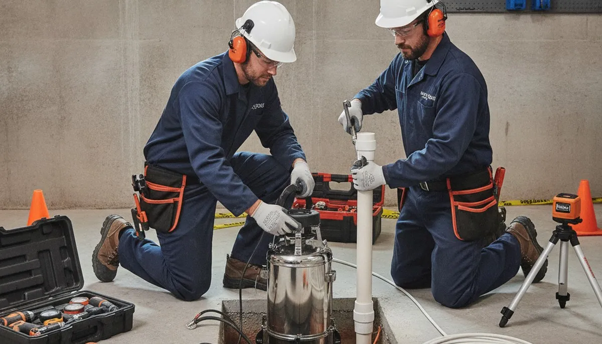 Emergency plumber installing sump pump in Marietta, GA to protect homes from flooding