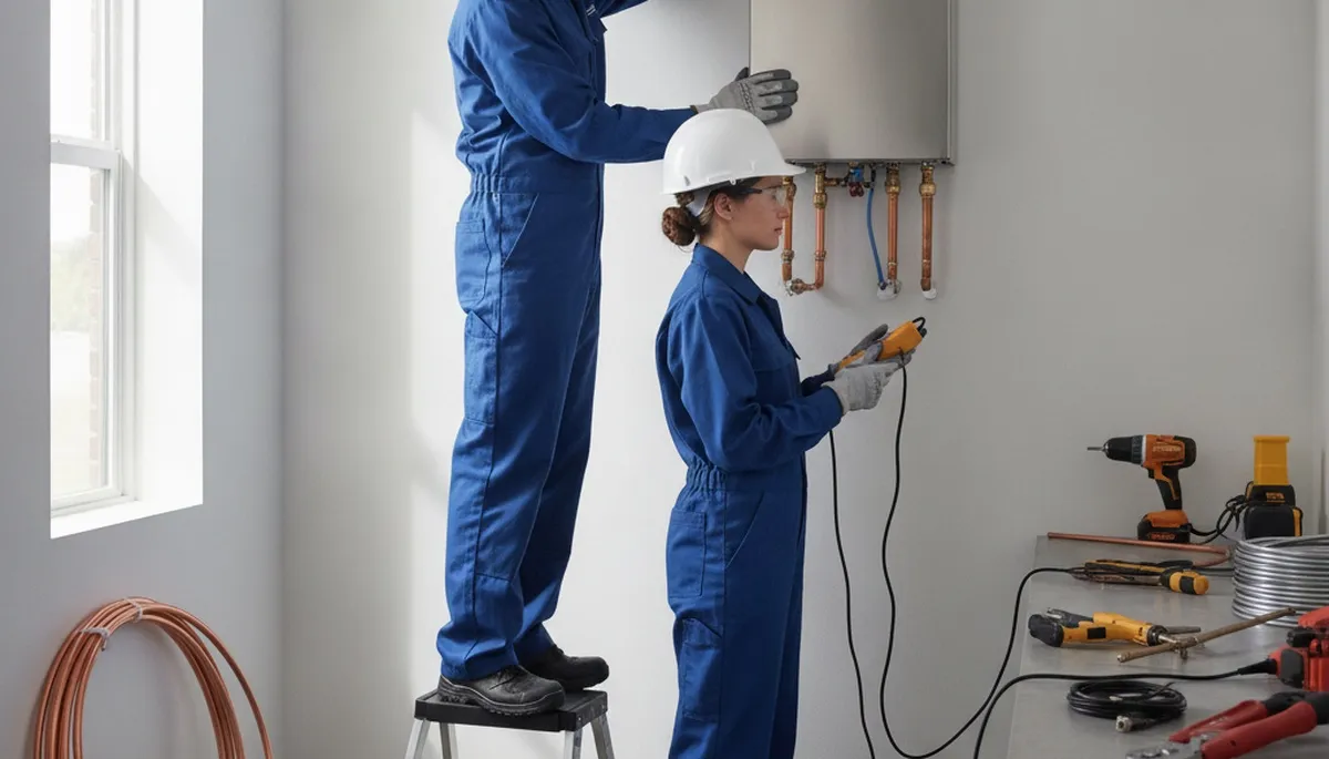 Marietta, GA plumber installing a tankless water heater for efficient hot water service