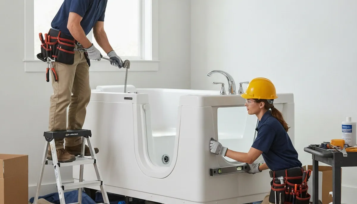 Walk-in tub installation by Marietta, GA plumbers for safer home bathing and plumbing connections