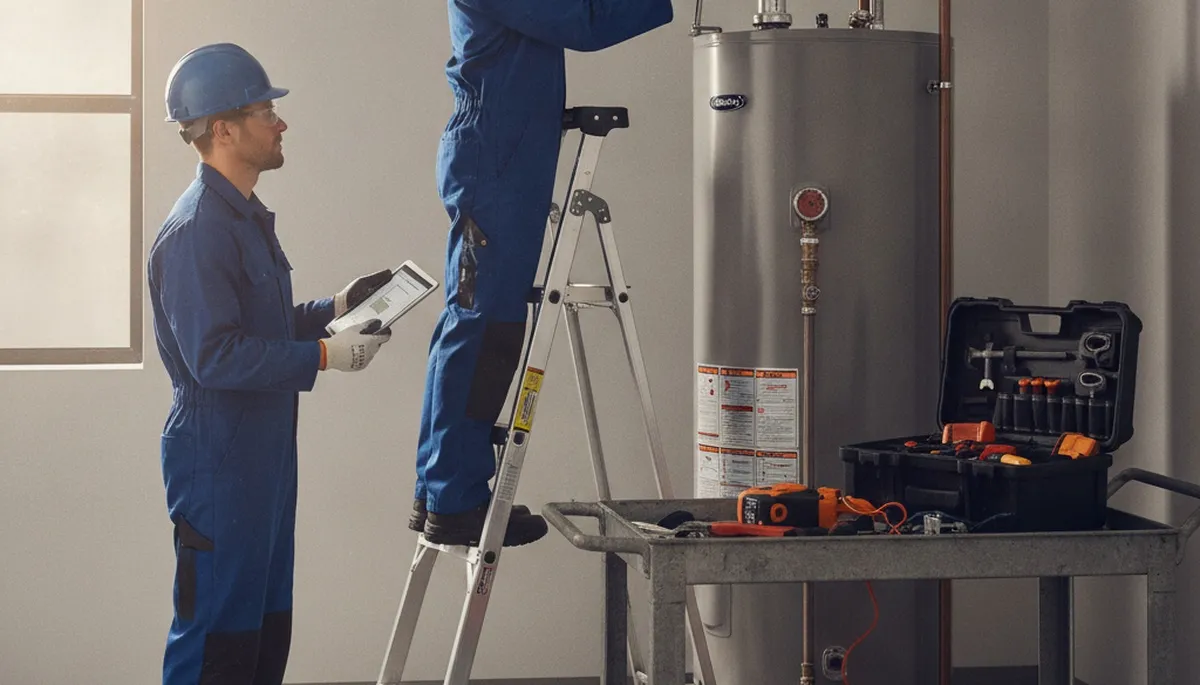 Emergency plumber repairing water heater in Marietta, GA for fast home service
